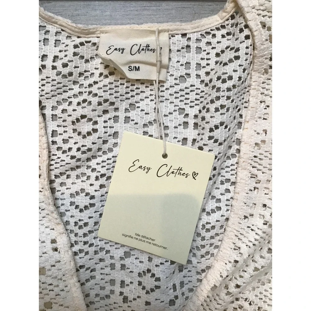 Easy Clothes Women's Beige Ecru Embroidered Safia Blouse Size S/M NWT